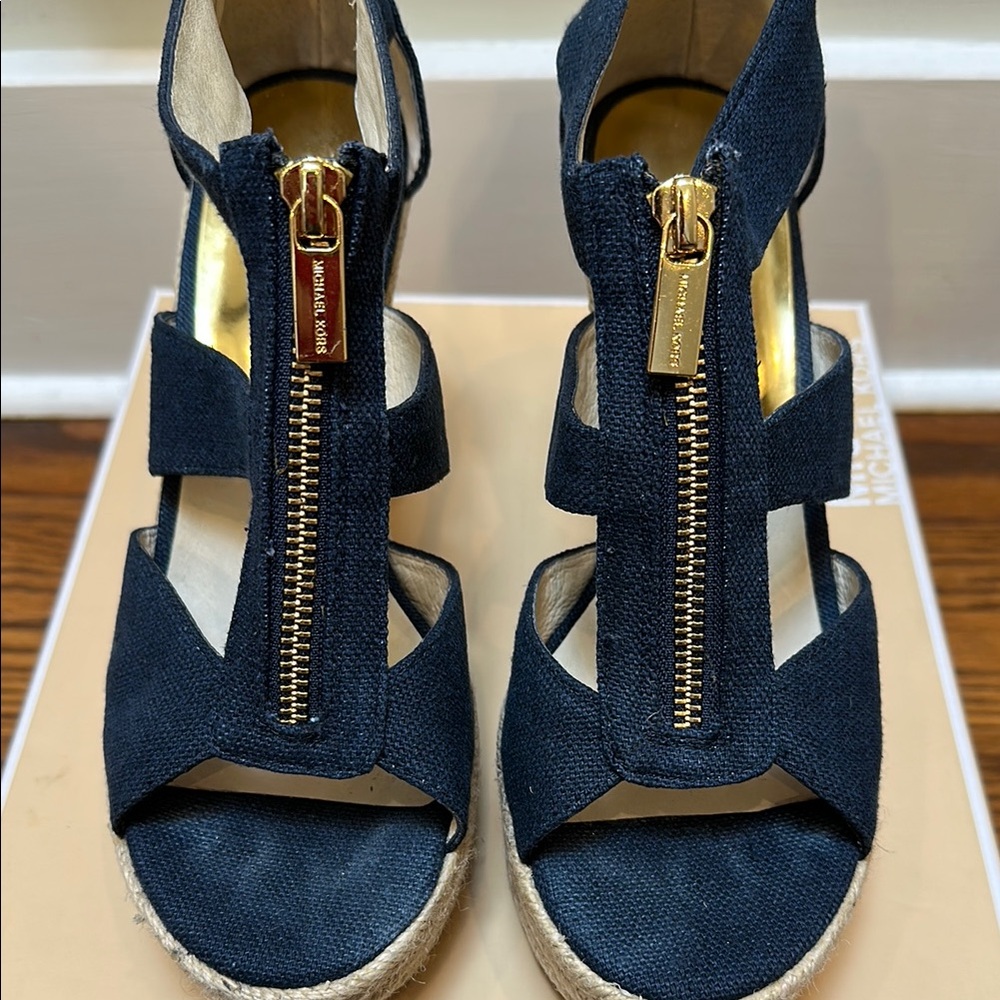 Michael Kors Denim Blue and Gold Espadrilles with Front Zip